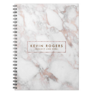 Rose-Gold & White Faux Marble Stone Notebook