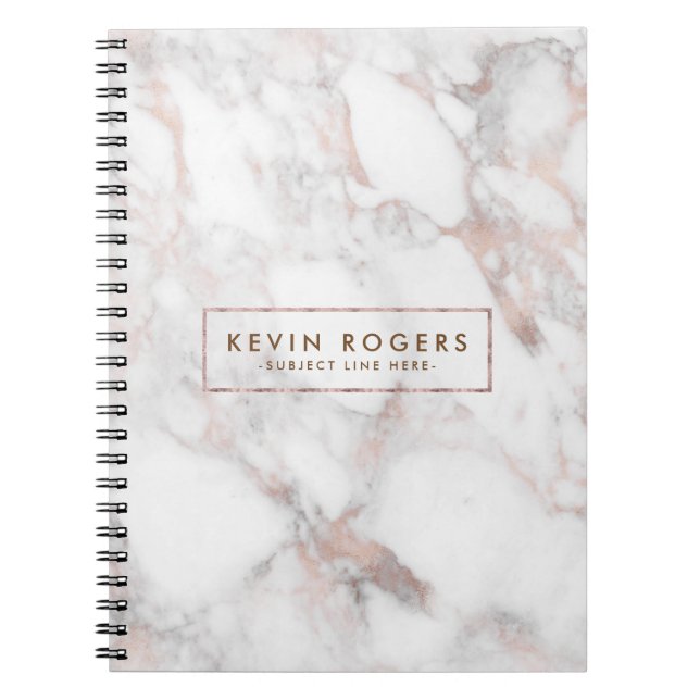 Rose-Gold & White Faux Marble Stone Notebook (Front)