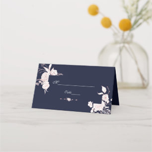 Rose Gold White Flowers Frame Wedding Place Card