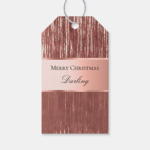 Rose Gold White Glam Tinsel Stripes Gift Tags