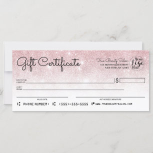 Rose Gold White Glitter Check Gift Certificate