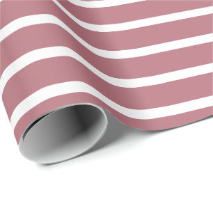 Rose Gold White Horizontal Striped Wrapping Paper