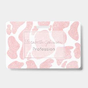 Rose Gold white Large Cow Spots Animal Pattern ID Badge