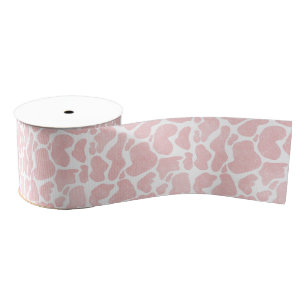 Rose Gold white Large Cow Spots Animal Print Grosgrain Ribbon