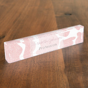 Rose Gold white Large Cow Spots Animal Print Nameplate