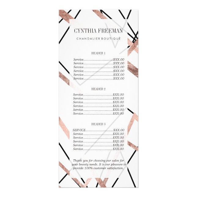 Rose Gold White Linear Triangle Abstract Pattern Rack Card (Front)