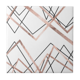Rose Gold White Linear Triangle Abstract Pattern Tile