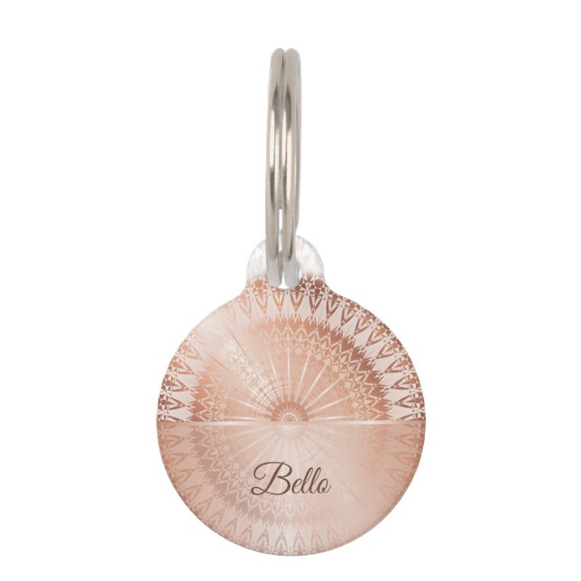 Rose Gold  White Mandala Personalise Pet Tag (Front)