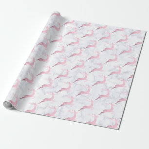 Rose gold white marble Christmas reindeer pattern Wrapping Paper