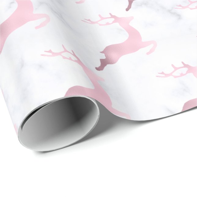 Rose gold white marble Christmas reindeer pattern Wrapping Paper (Roll Corner)