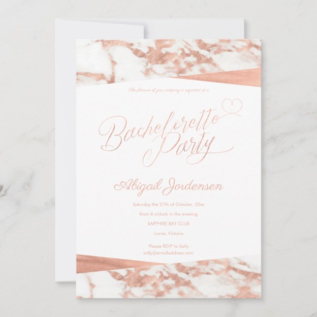Rose Gold White Marble Custom Batchelorette Invitation (Front)