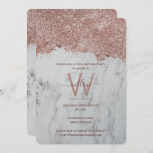 Rose Gold White Marble Glitter Any Year Birthday Invitation