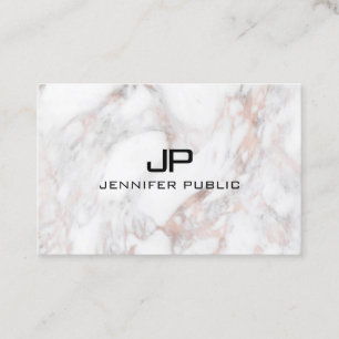 Rose Gold White Marble Modern Monogram Elegant Business Card