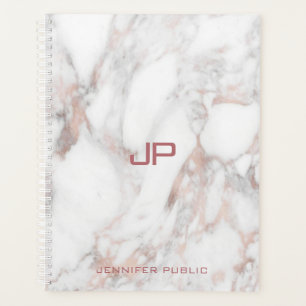 Rose Gold White Marble Modern Monogram Elegant Planner