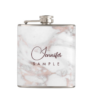 Rose Gold White Marble Template Best Monogram Hip Flask