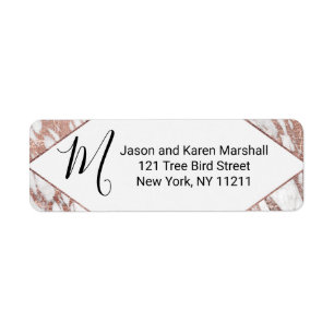 Rose Gold White Modern Marble Address