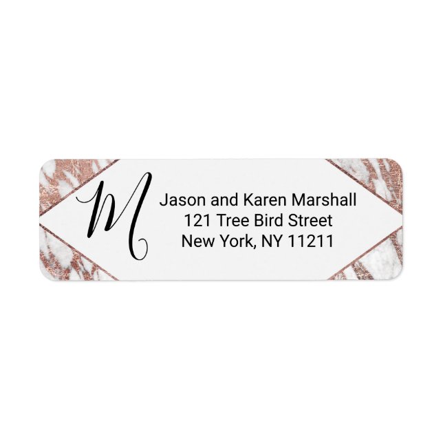 Rose Gold White Modern Marble Address (Front)