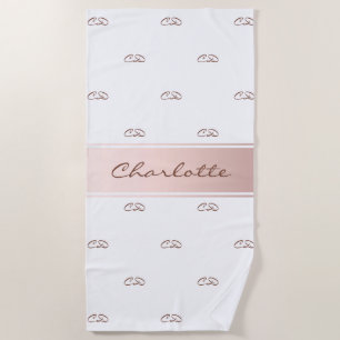 Rose gold white monogram modern elegant name beach towel