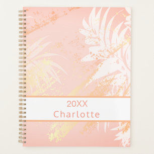 Rose gold white palm tree leaves 2025 planner
