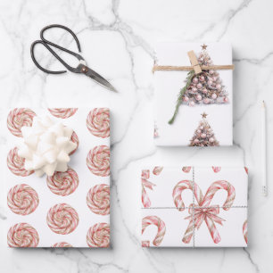Rose Gold White Peppermints Christmas   Wrapping Paper Sheet