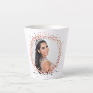 Rose gold white photo glitter name script latte mug