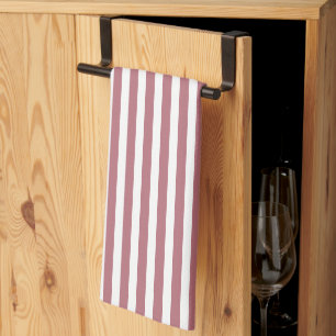 Rose Gold White Simple Horizontal Striped Tea Towel