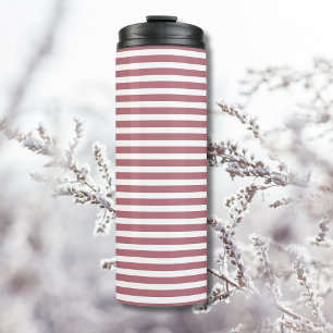 Rose Gold White Simple Horizontal Striped Thermal Tumbler
