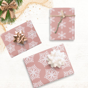 Rose Gold & White Snowflakes Pattern Christmas Wrapping Paper Sheet