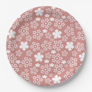 Rose Gold & White Star & Snowflake Pattern Paper Plate