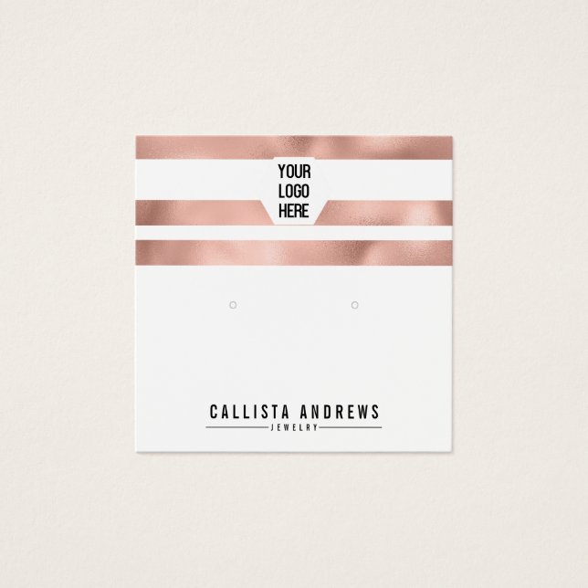 Rose Gold White Stripes Logo Earring Display Card (Front)