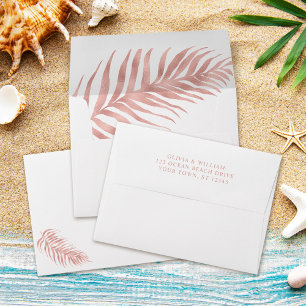 Rose Gold White Tropical Palm Leaf Wedding Envelope