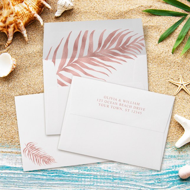 Rose Gold White Tropical Palm Leaf Wedding Envelope (Creator Uploaded)