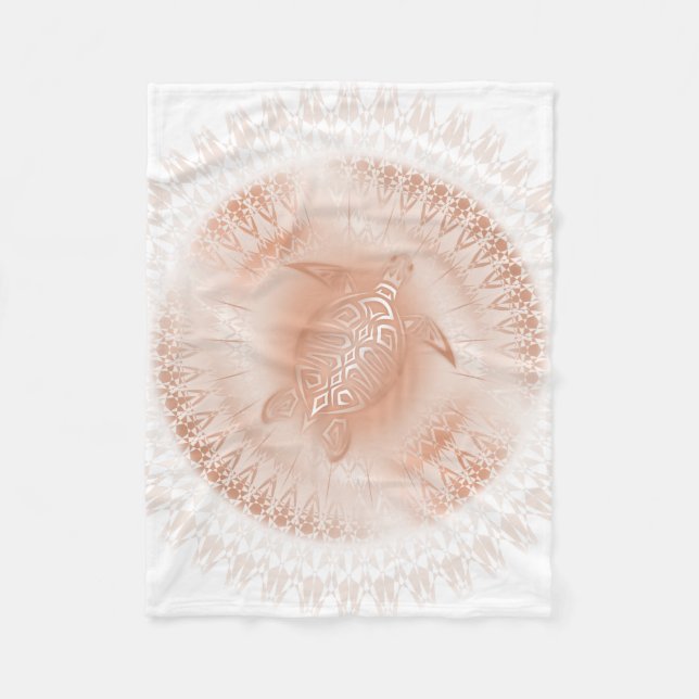 Rose Gold White Turtle Mandala Fleece Blanket (Front)