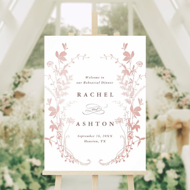 Rose Gold Wildflowers Silhouette Rehearsal Dinner  Poster (Creator Uploaded)