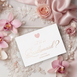 Rose Gold Will You Be My Bridesmaid Pink Heart