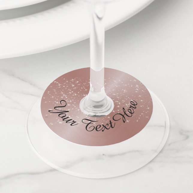 Rose Gold Wine Glass Name Tags (Close Up)