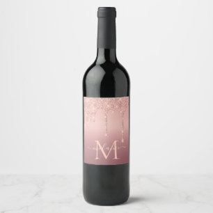 Rose Gold Wine Label with Custom Letter Your Name