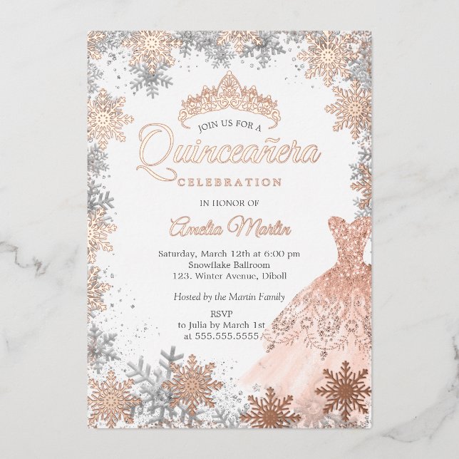 Rose Gold Winter Snowflake Quinceanera (Front)