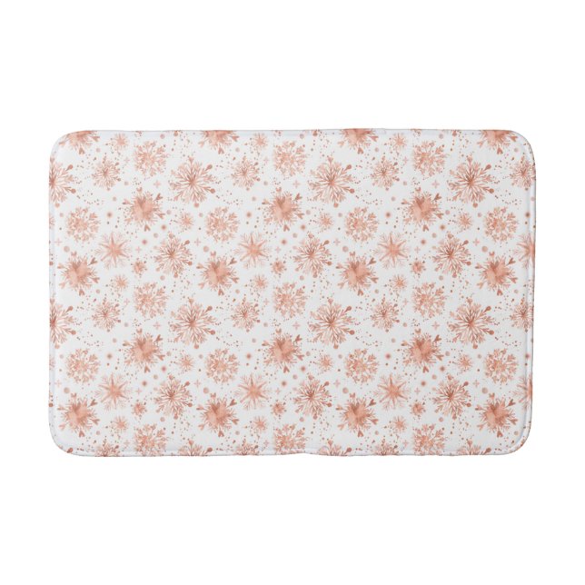 Rose Gold Winter Snowflakes on White Bath Mat (Front)