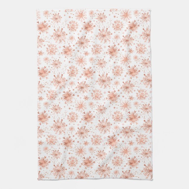 Rose Gold Winter Snowflakes on White Tea Towel (Vertical)