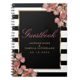 Rose Gold with Black and White Stripes - Guestbook Spiral Notebook