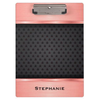 Rose Gold With Black Stars Background Monogram Clipboard