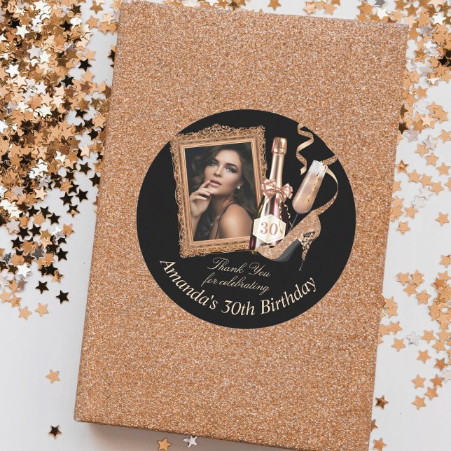 Rose Gold Womens Birthday Thank You Classic Round Sticker (Creator Uploaded)