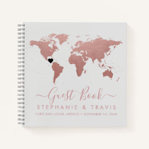 Rose Gold World Map Heart Destination Guest Book