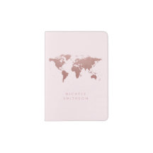 Rose Gold World Map on Pink Elegant Minimalist
