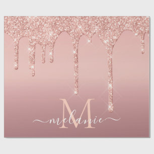 Rose Gold Wrapping Paper Custom Name and Letter
