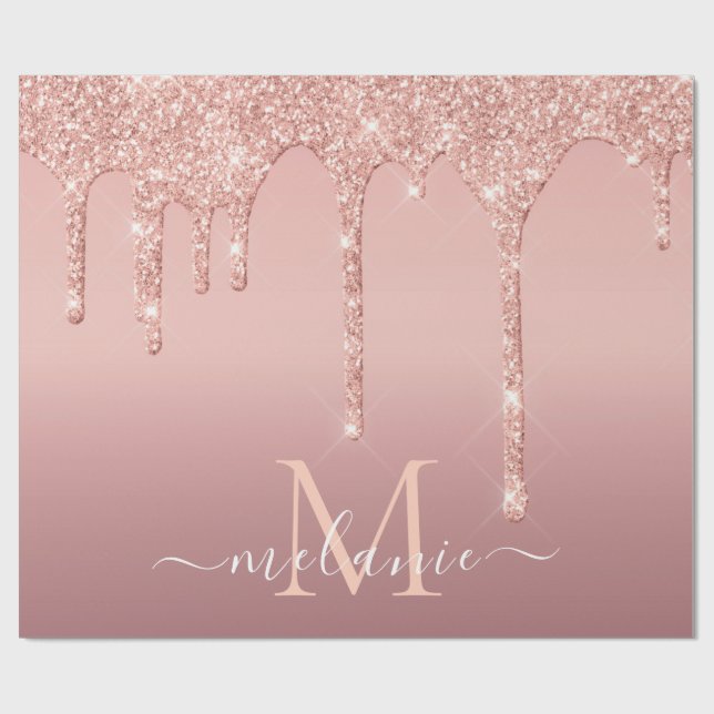  Rose Gold Wrapping Paper Custom Name and Letter (Flat)