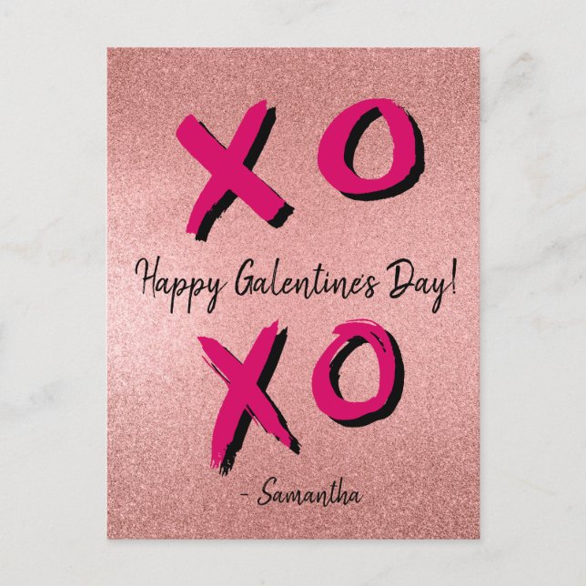 Rose Gold XOXO Personalised Happy Galentine's Day Holiday Postcard (Front)