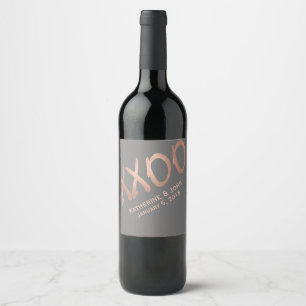 Rose Gold XXOO Wedding Wine Label