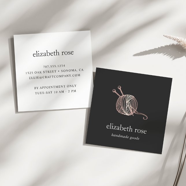 Rose Gold Yarn | Knitting Crochet Handmade Crafts Square Business Card (Creator Uploaded)